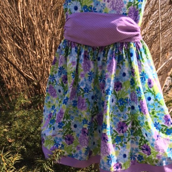 Adorable,NWOT, Jessica Ann, Flowered with Purple Gingham Accents Party Dress - Picture 7 of 8